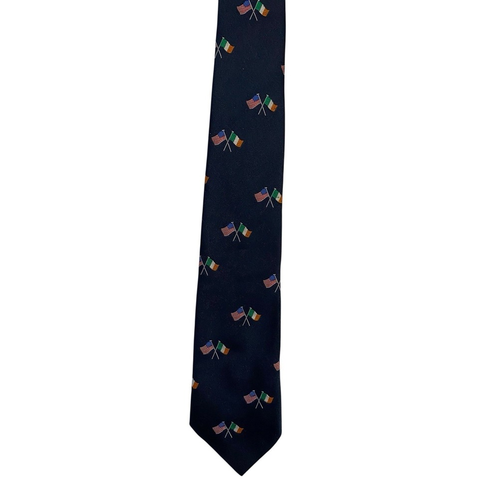 CTC Navy Flags Pattern Woven Polyester Men's Tie American Irish Patriotic